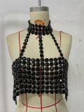 Summer Nightclub Slim Low Back Gem Strap Vest Halter Neck Top