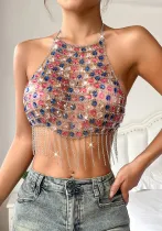 Summer Gem Tassel Chain Sexy Low Back Women Vest