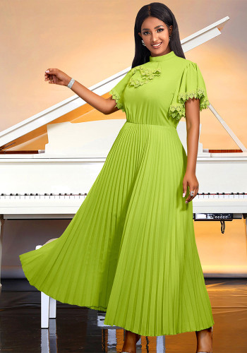 Fashion Elegant Green High Waist A-Line Pleated Formal Party Dress