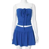 Women's Summer Strapless Low Back Ruffled Casual Two Piece Skirt Set