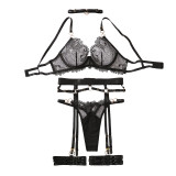 Summer Sexy Low-Cut See-Through Embroidery Sexy Bra Set Female Five-Piece Lingerie Set
