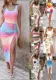 Fashion Printed Sleeveless Slim Waist Slim Sexy Slit Dress