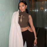 Women Summer Sexy Sleeveless Cross Hollow Crop Top