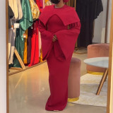 Women summer Turndown Collar Solid long sleeve Maxi Dress