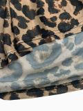 Women split leopard V Neck cross Backless Strap Dress