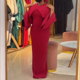 Women summer Turndown Collar Solid long sleeve Maxi Dress