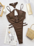 Women bikini Solid hollow Lace-Up one-piece Swimwear