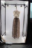 Women split leopard V Neck cross Backless Strap Dress
