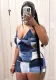 Women Summer Halter Neck Denim Print Backless Bodycon Mini Dress
