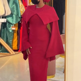 Women summer Turndown Collar Solid long sleeve Maxi Dress