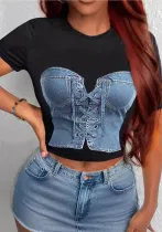 Women Printed Short Sleeve Crop Top