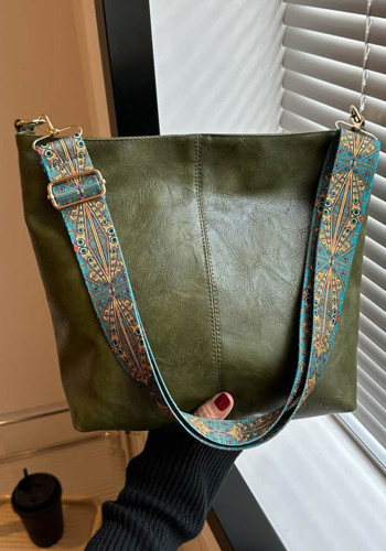 Women Solid PU-Leather Single Shoulder Handbag Single Shoulder Crossbody Bucket Bag