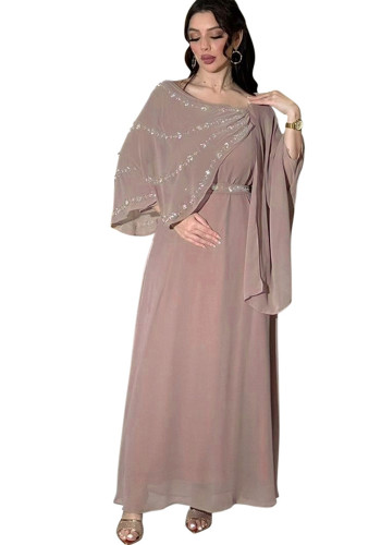 Women Arab Dubai Summer Chiffon Beaded Dress Robe