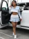 Fashion Women's Clothing Contrast Color Patchwork Long Sleeve Hooded Crop Top Pleated Skirt Two-Piece Set