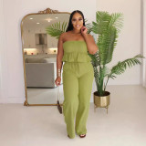 Sexy solid color strapless two piece pants set