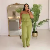 Sexy solid color strapless two piece pants set