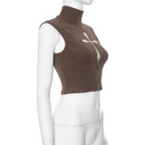 Women Summer Sexy Sleeveless Cross Hollow Crop Top