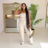 Sexy solid color strapless two piece pants set