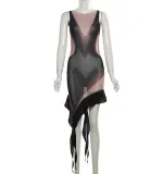 Summer sexy see-through slim sleeveless irregular chic dresses