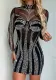 Sexy See-Through Beaded Mesh long sleeve Bodycon club dress