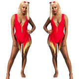 Women's Summer Gradient Color Tassel One-piece Swimsuit