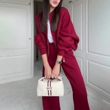 Autumn solid color zipper loose top Casual trousers set