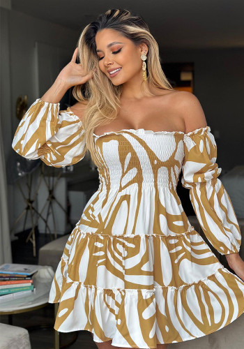 Off Shoulder Sexy long sleeves ruffled casual dress
