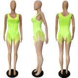 Women's Summer Gradient Color Tassel One-piece Swimsuit