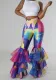 Women's Tie-dye Print Bell Bottom Pants Ruffled trousers