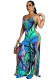 women's clothing sexy printed Strap split wide leg Jumpsuit