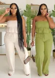 Sexy solid color strapless two piece pants set