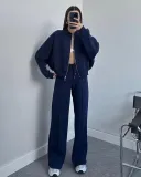 Autumn solid color zipper loose top Casual trousers set