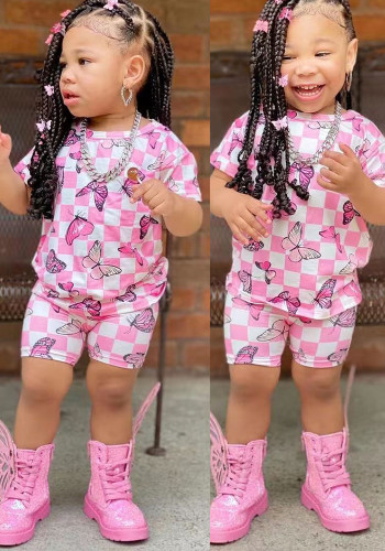 Children's Girls Fashion Butterfly Print Casual two piece shorts Set