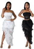 lace Strapless top irregular skirt solid color women two-piece set