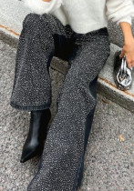 Black Beaded loose fashion women's autumn winter long Casual Denim pants