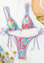 printed triangle lace-up sexy bikini swimsuit