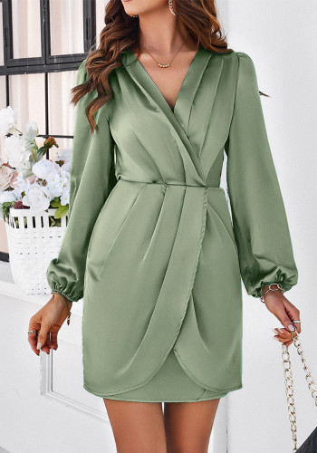 Women Chic Solid V Neck Dress