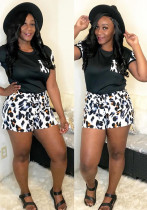 Women Casual Leopard Top and Shorts Two-piece Set