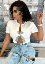 Women summer split beaded crop top