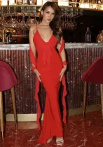 Women Summer Sexy Lace Ribbon Pleated Backless Dress