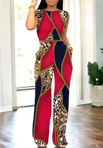 Women Chic Casual Printed Top and Pant Two-piece Set