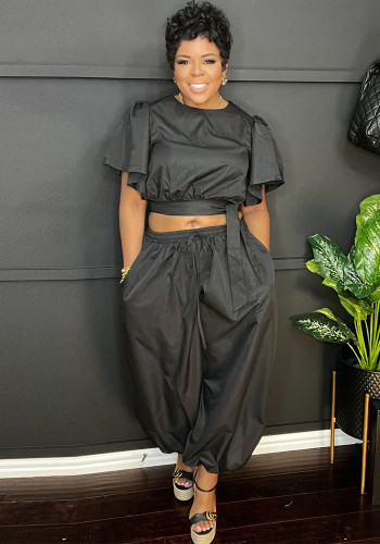 Women Lace-Up Top and Pant two-piece set