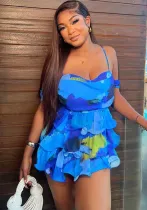 Women printed Chic sexy suspenders Backless dress