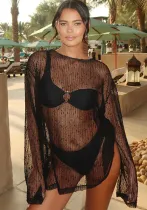 Women Summer Sexy See-Through Loose Round Neck Top