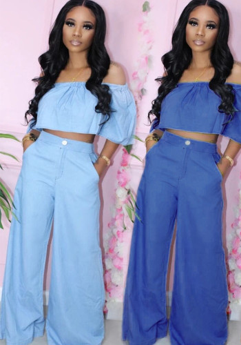 Women Loose Wrap Top and Wide Leg Pants Two-piece Set