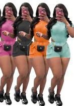 Women's Casual Solid Color  Short Sleeve Bodysuit Shorts Two Piece Set