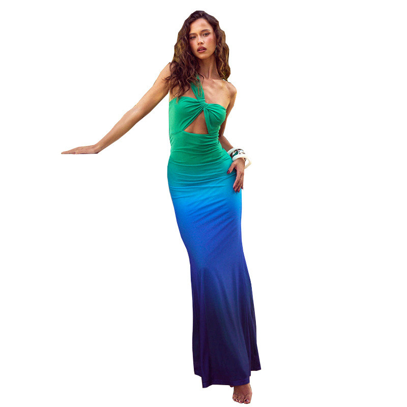 Wholesale Women's Summer Chic Elegant One Shoulder Hollow Gradient Slim ...