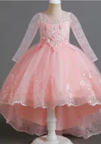 Girls Dress Long Sleeve Trailing Princess Dress