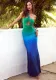Women's Summer Chic Elegant One Shoulder Hollow Gradient Slim High Waist Long Dress