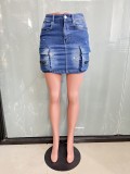 Women's Fashionable Stretch Cargo Denim Skirt